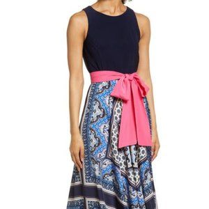 Eliza J Twofer Mix Media Scarf Print maxi dress,12